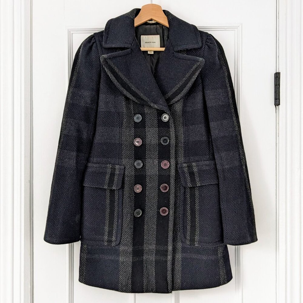 $485 COUNTRY ROAD Australia Wool Plaid Pea Coat